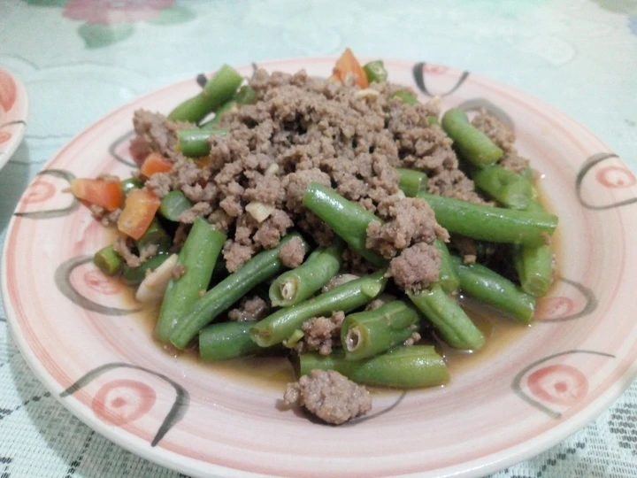 Langkah Mudah untuk Membuat Resep  Tumis buncis siram daging cincang yang Enak Banget, Bisa Manjain Lidah