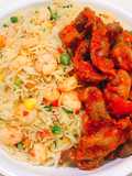 Shrimp stirred fried rice and peppered gizzards