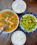 Bữa tối healthy - canh cà chua lườn cá hồi + ếch xào