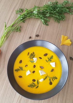 Une photo de Velouté de carottes au gorgonzola