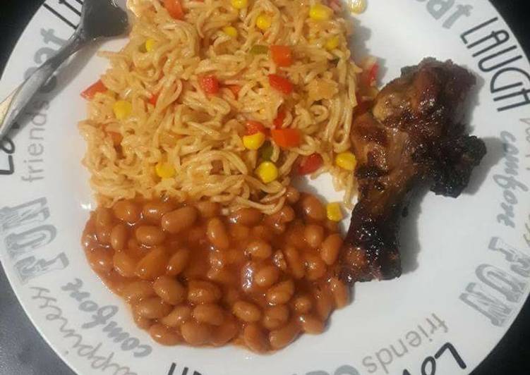 sweet corn noodles with beans and fried chicken recipe main photo