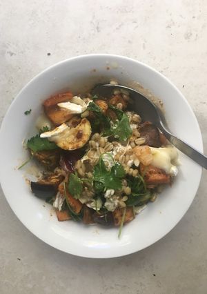 A picture of Roast vegetable and barley salad.