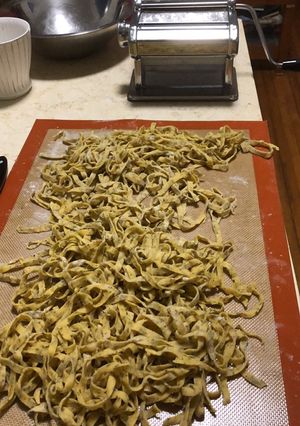 A picture of Homemade Basil Fettuccine.