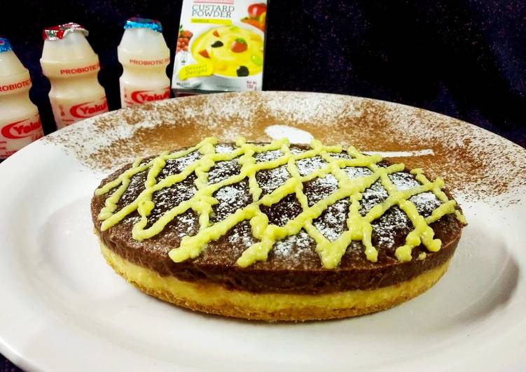 Recipe of Homemade Yakult Tripe layered choco custard biscuit cake