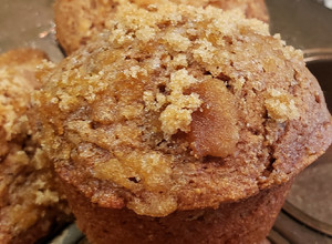 A picture of Fresh Fig Whole Wheat Muffins with a Brown Sugar Crumble.