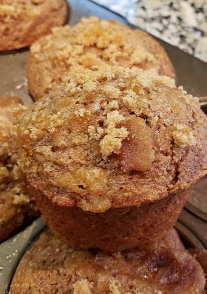 A picture of Fresh Fig Whole Wheat Muffins with a Brown Sugar Crumble.