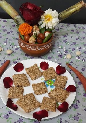 A picture of Seasome seeds (till) peanuts jaggery chikki(till gud chikki).