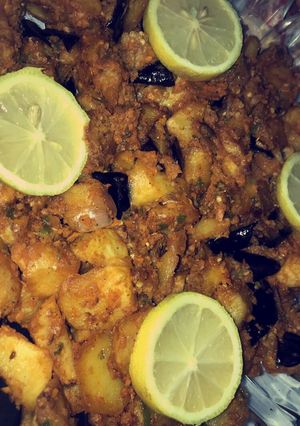 صورة لوصفة حمسة خضار مع الرز المزعفر 🥔🍆🍚