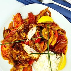 A picture of Smoked Chicken and pepper stew.