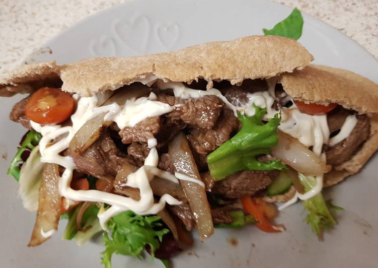 My Homemade seasoned Steak in pitta Bread. π