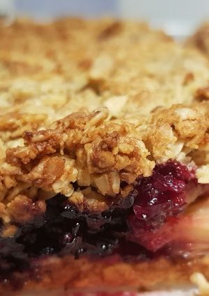 A picture of Rhubarb and Blackberry Oat Slices.