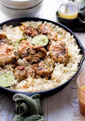 A picture of One Pan Garlic Dill And Lime Butter Chicken With Rice.