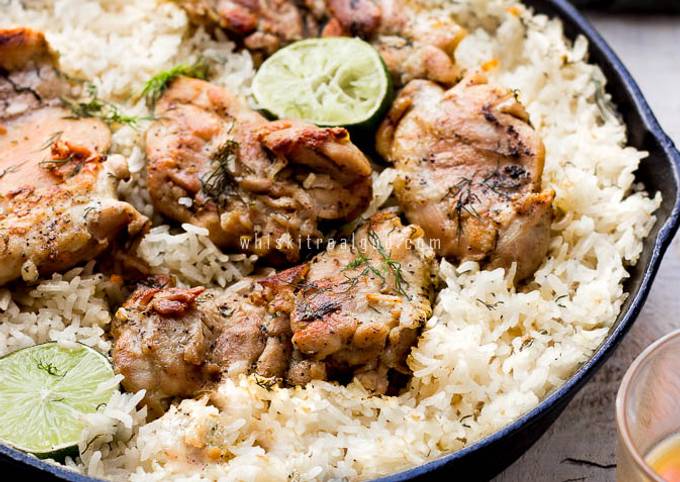 One Pan Garlic Dill And Lime Butter Chicken With Rice