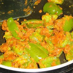Bharela Bor Marcha Nu Shaak/ capsicum curry A picture of Bharela Bor Marcha Nu Shaak/ capsicum curry.