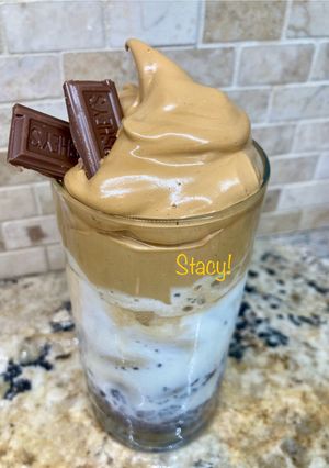 A picture of Dalgona Coffee with Oreo Cookies!.