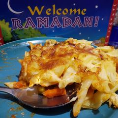 A picture of Pasta bake iftar meal.