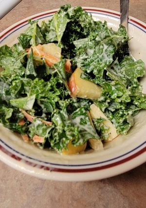 A picture of Kale Apple Slaw with Creamy Honey Mustard Dressing.