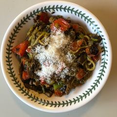 A picture of Pasta with Sautéed Vegetables & Pesto.