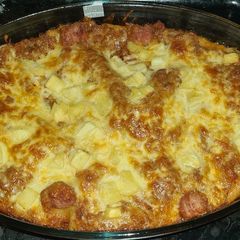 A picture of Beef and pork lasagna.