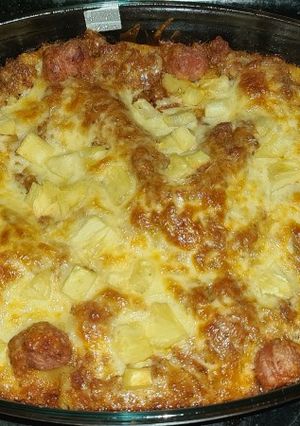 A picture of Beef and pork lasagna.