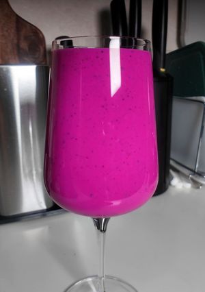 A picture of Neon pink dragon fruit smoothie, no protein powder.