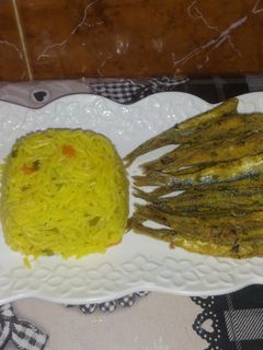صورة لوصفة أرز بسمتي مع سمك مقلي 🐟