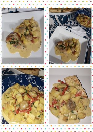 Una foto de Supremas de pollo con papas champiñones y crema
