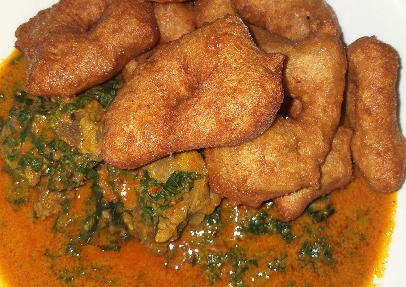 Funkasau with groundnut soup