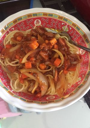 Foto resep Spaghetti bolognese wortel sosis