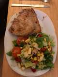 Wine poached swordfish salad