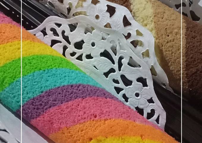 Rainbow & tiramisu roll cake