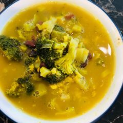 A picture of Black bean, broccoli soup.