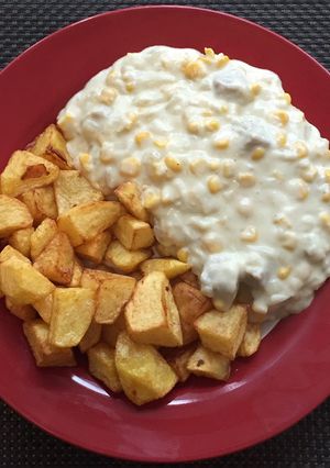 Sajtos-tejszínes-kukoricás sertéscomb recept fotója