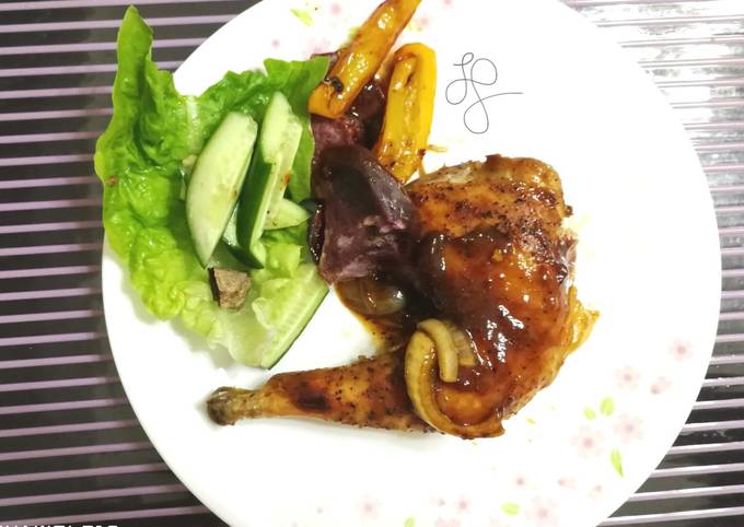 Roast Chicken In Honey With Black Pepper And BBQ Sauce