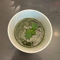 A picture of Home made mint sauce for lamb. So fresh. So quick. SOOOOO delicious 👅😂❤️.