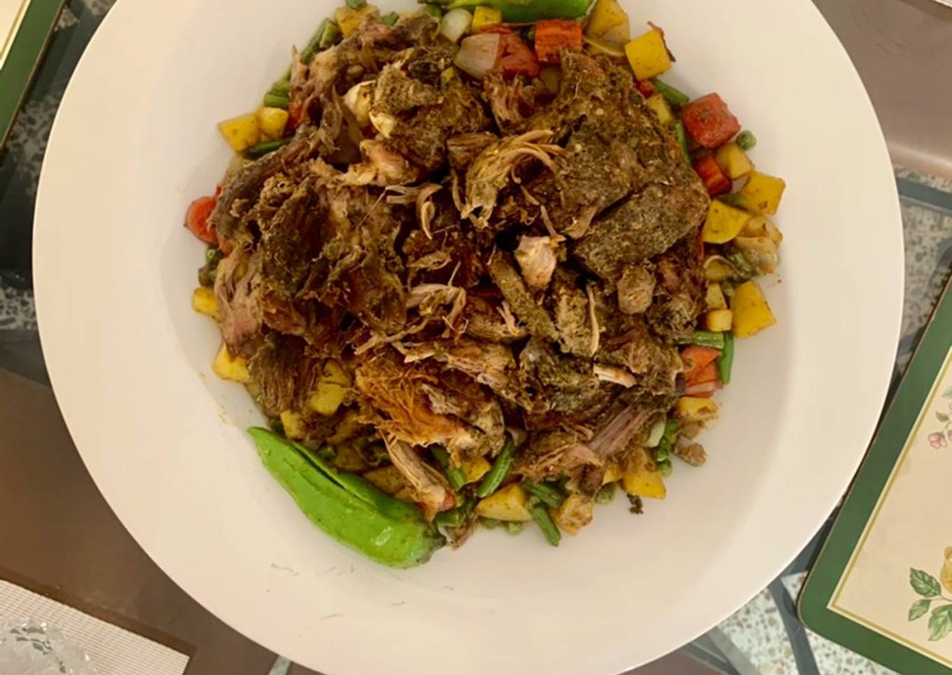 Mutton Raan (leg) roast with the bed of veggies