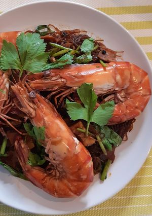 รูปของ "กุ้งอบวุ้นเส้น" 🦐🦐 Baked Black Tiger Shrimp with Glass Noodle