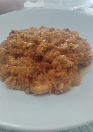 Una foto de Arroz cremoso con pollo y gambas en Thermomix