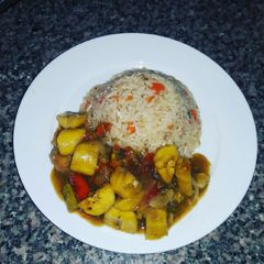 A picture of Chinese rice with plantain cornflour soup#Bake out.