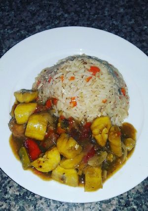 A picture of Chinese rice with plantain cornflour soup#Bake out.