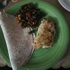 A picture of Tasty spinach and chicken breast.
