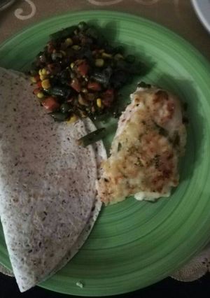 A picture of Tasty spinach and chicken breast.