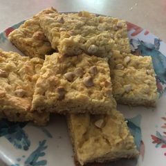 A picture of White chocolate chip blondies.