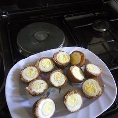 A picture of Scotched eggs.