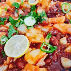 A picture of Red beans and potato salad.
