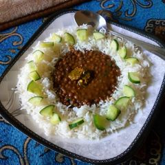A picture of Masor ki dall & boil rice.