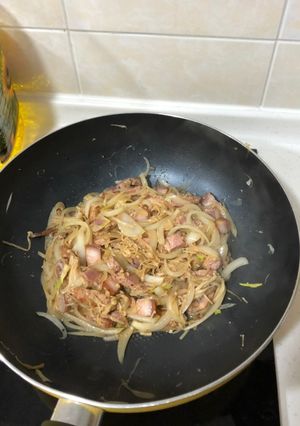 鹹豬肉炒洋蔥金針菇 的食譜成品照片