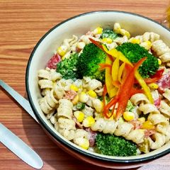 Pasta corn salad A picture of Pasta corn salad.