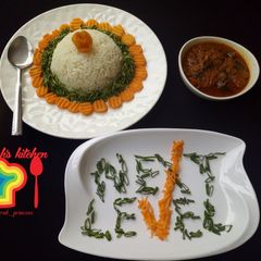 A picture of White rice and stew.