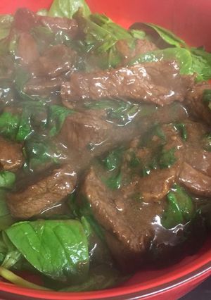 A picture of My Beef & Spinach in Teryaki Sauce. 😍.